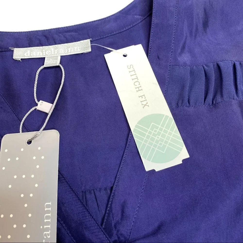 Daniel Rainn for stitch fix NWT navy blue kittie textured blouse size L